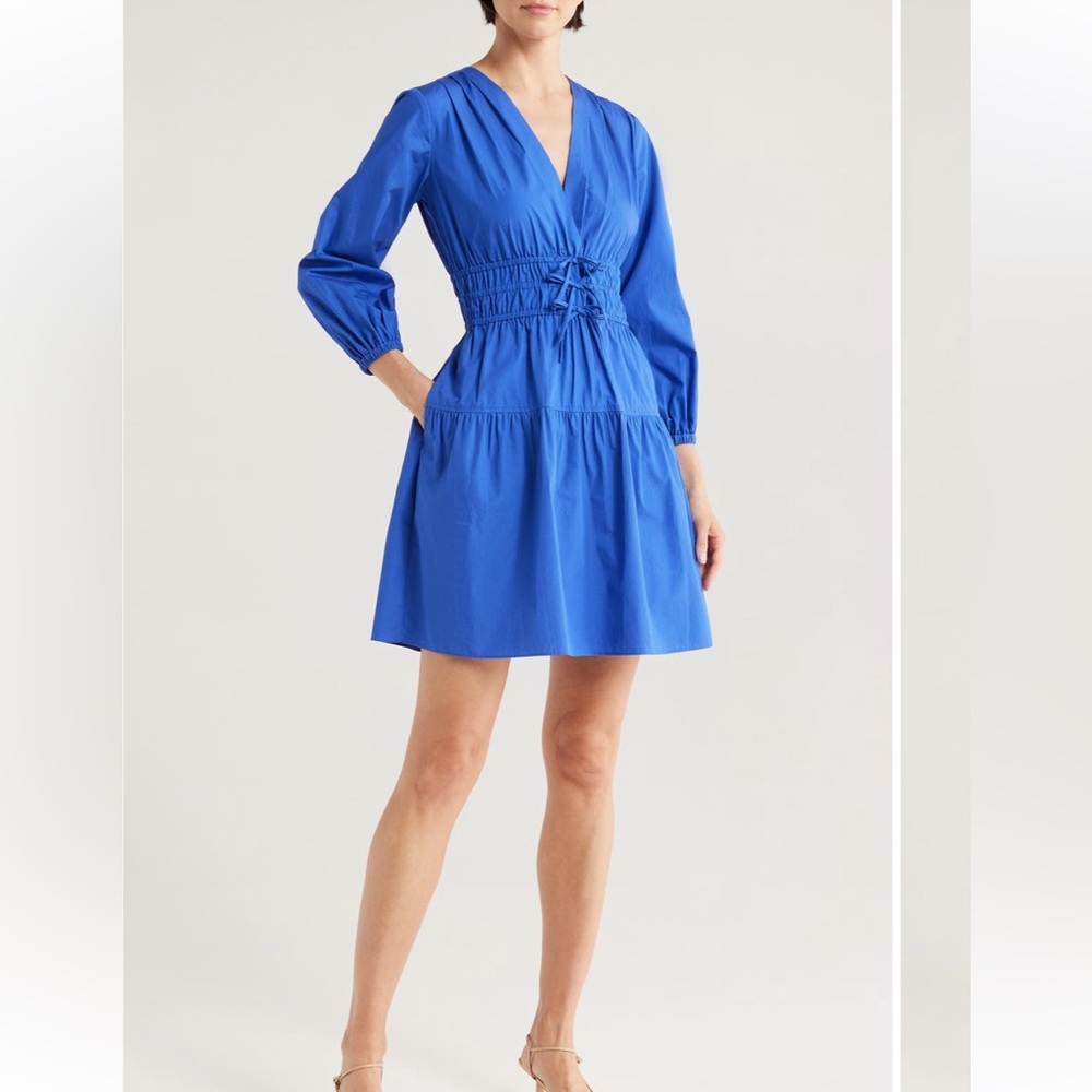NWT Derek Lam 10 Crosby Emma Long Sleeve Dress Blue, 0